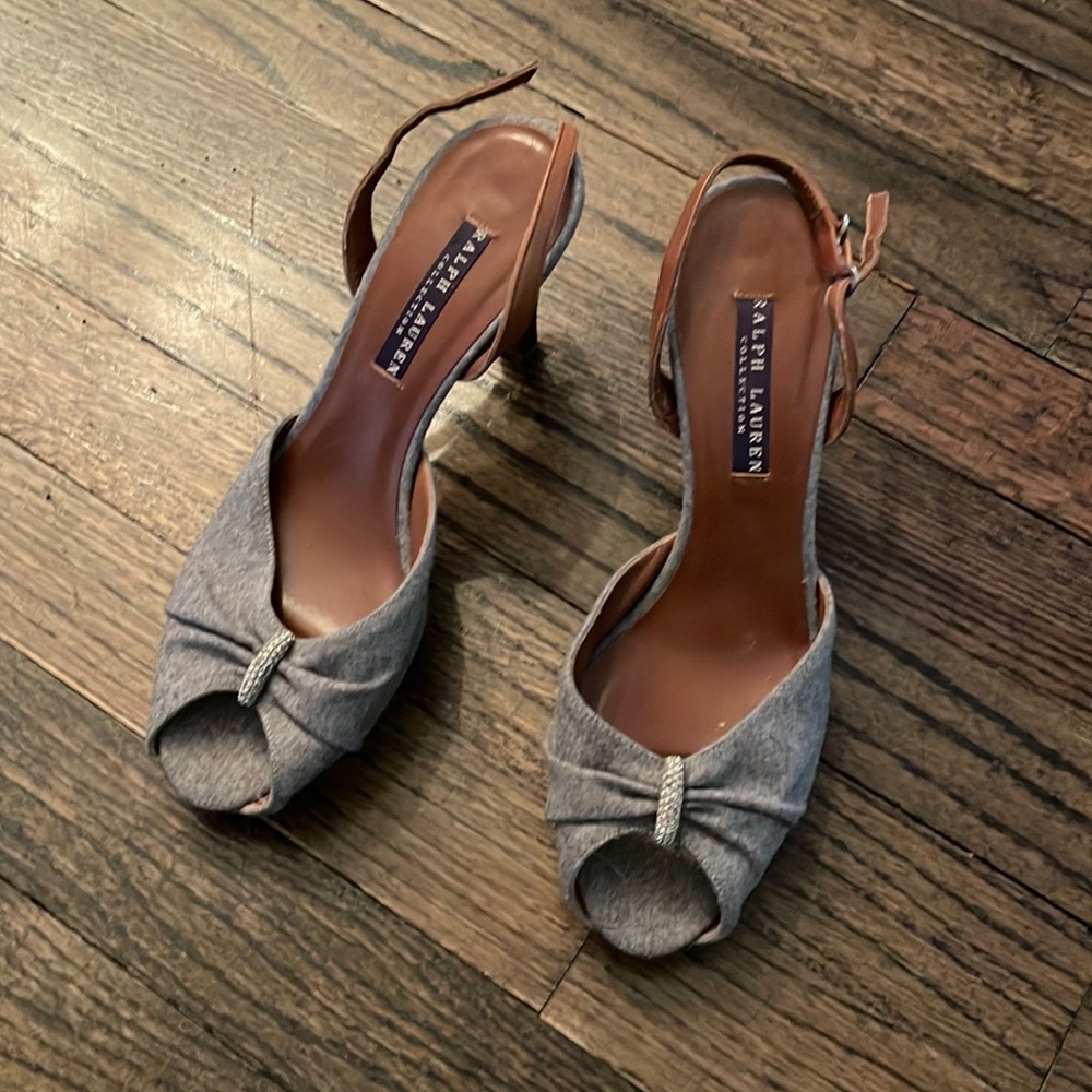Ralf Lauren gray velvet heels